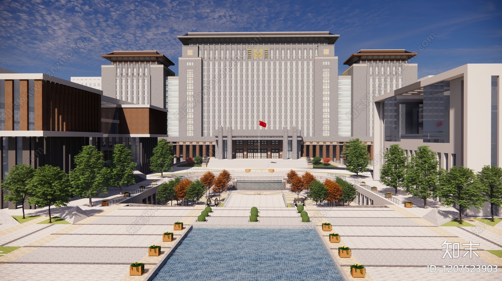 新中式现代政府办公楼SU模型下载【ID:1207523903】