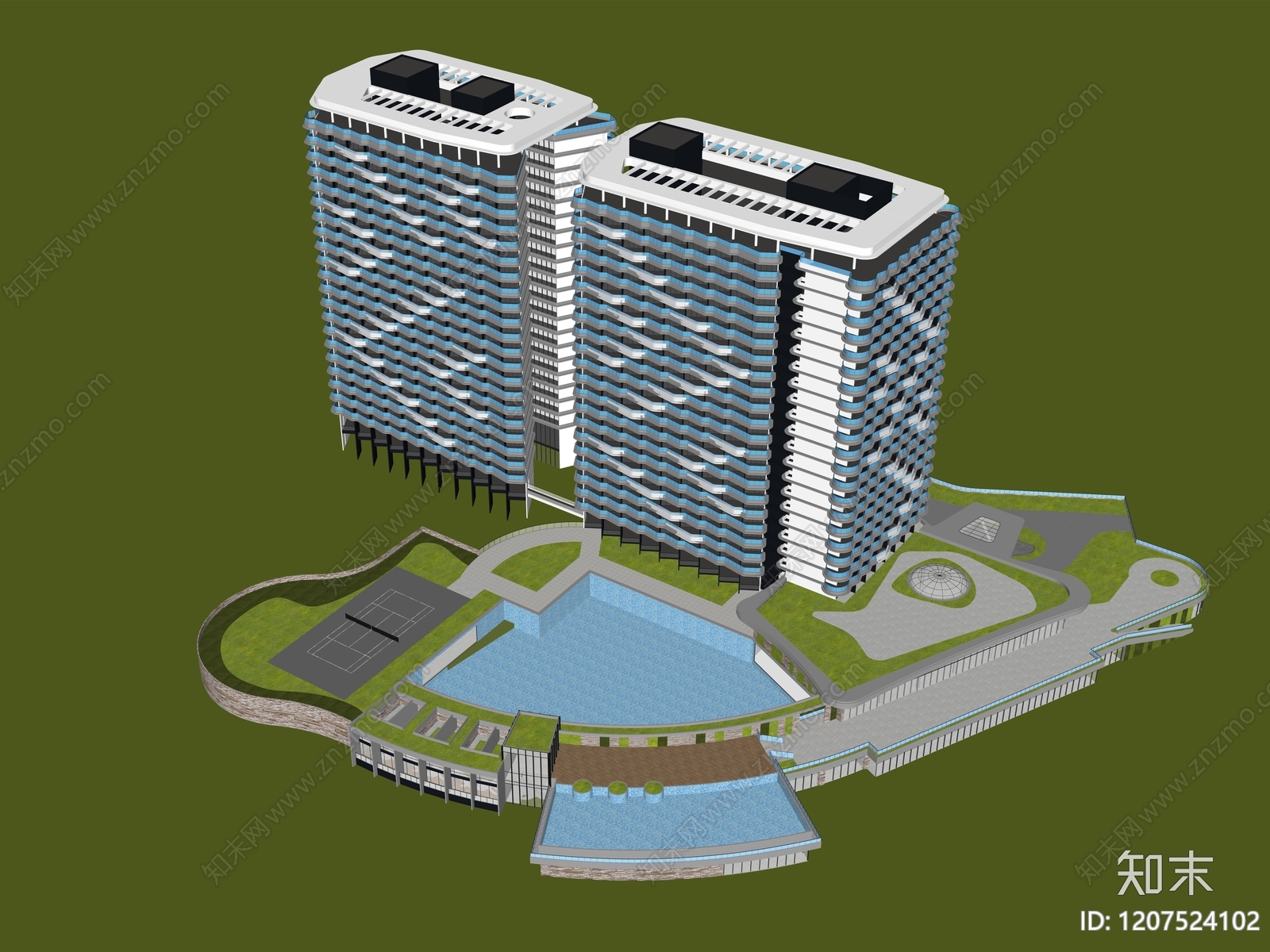 现代简约酒店建筑SU模型下载【ID:1207524102】