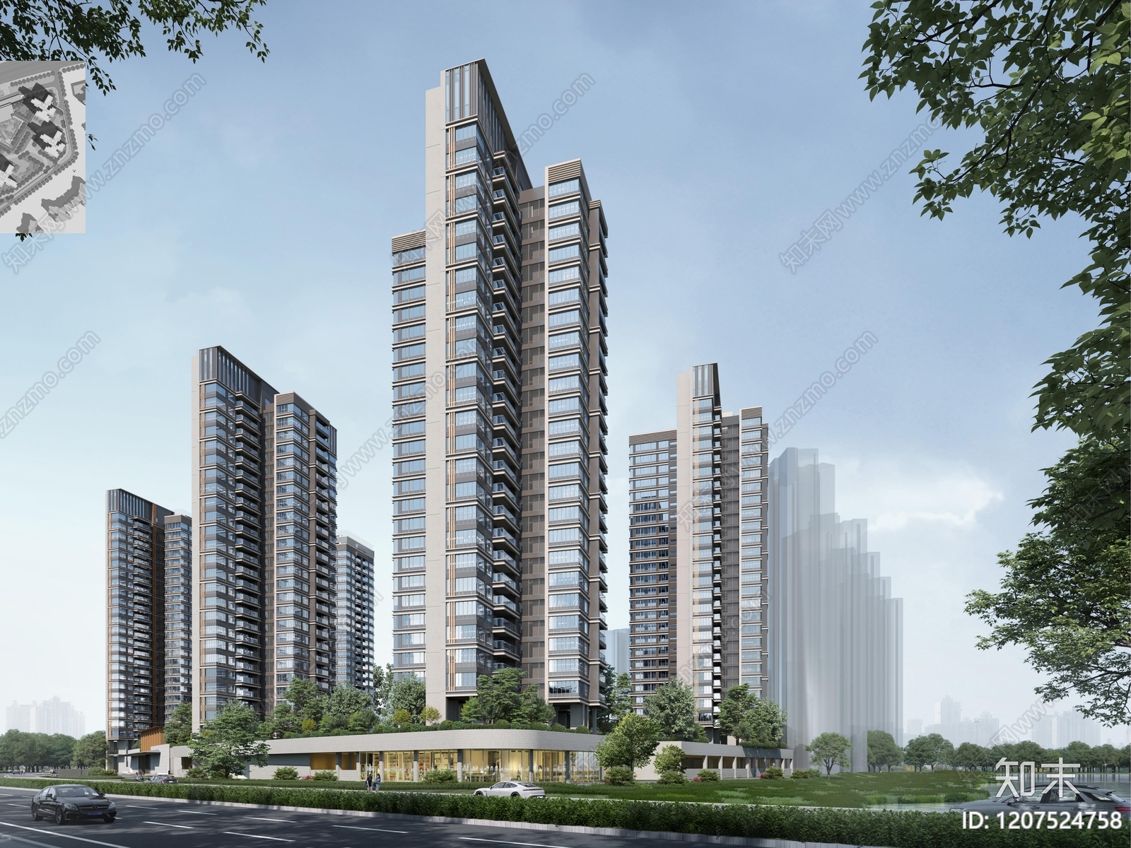 现代高层住宅SU模型下载【ID:1207524758】