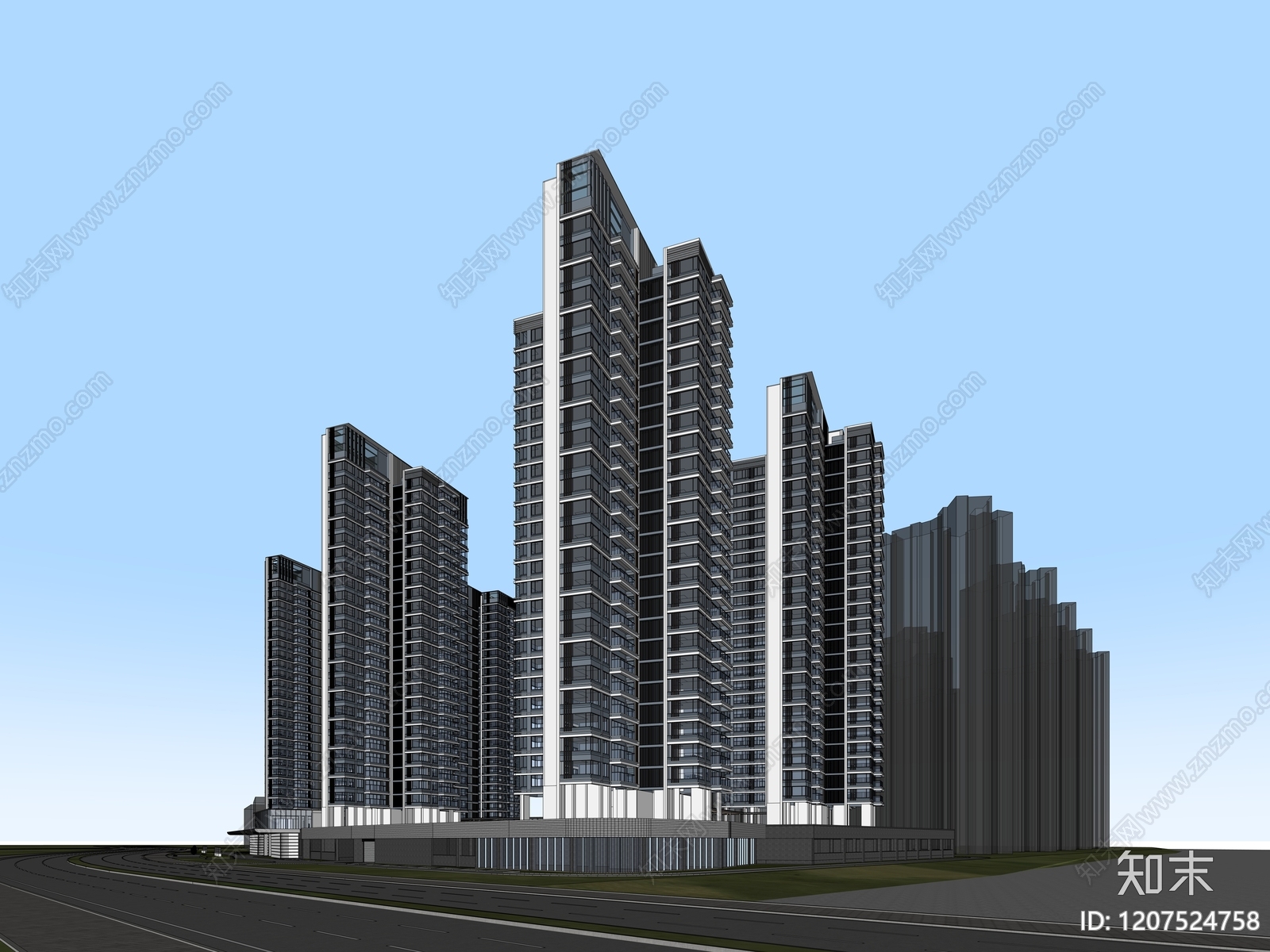 现代高层住宅SU模型下载【ID:1207524758】