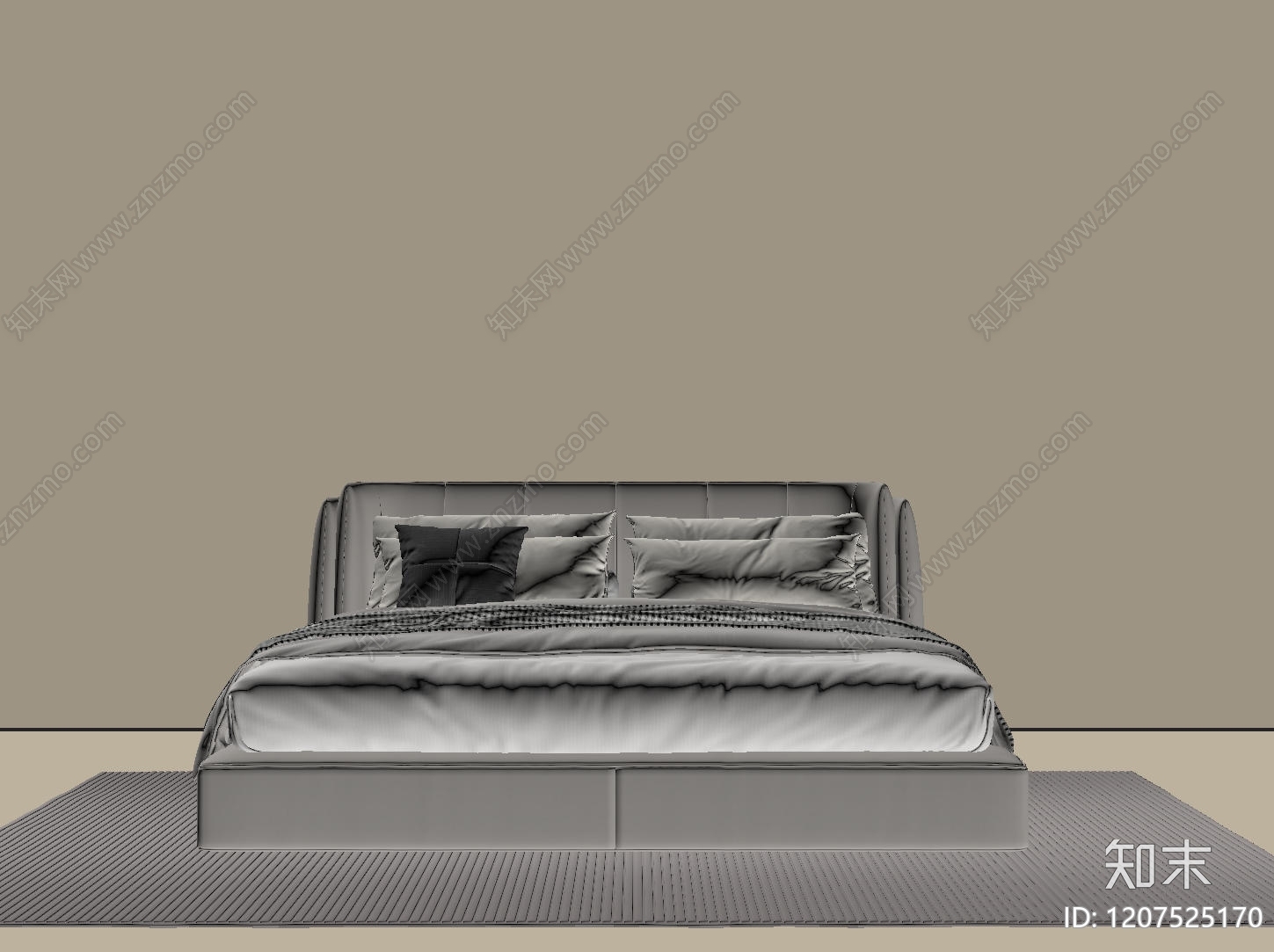 现代意式双人床SU模型下载【ID:1207525170】