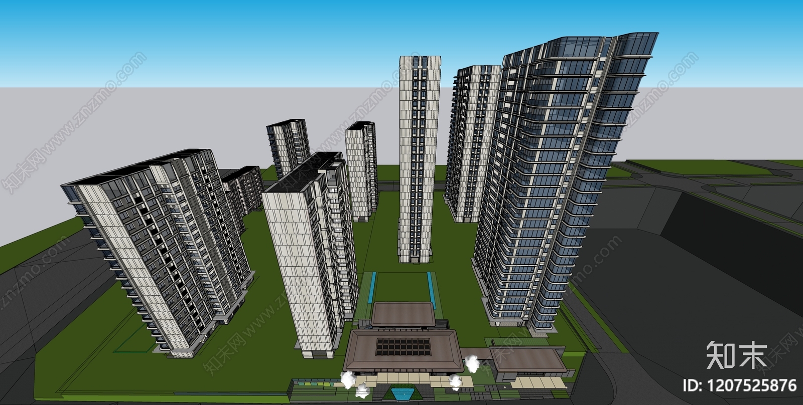 现代轻奢高层住宅SU模型下载【ID:1207525876】
