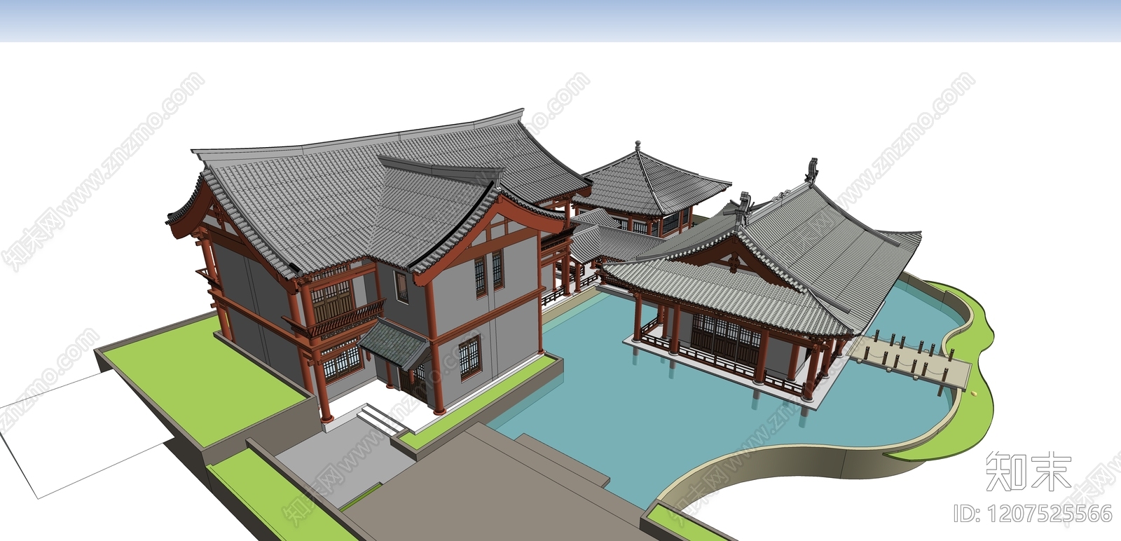 中式古建筑SU模型下载【ID:1207525566】