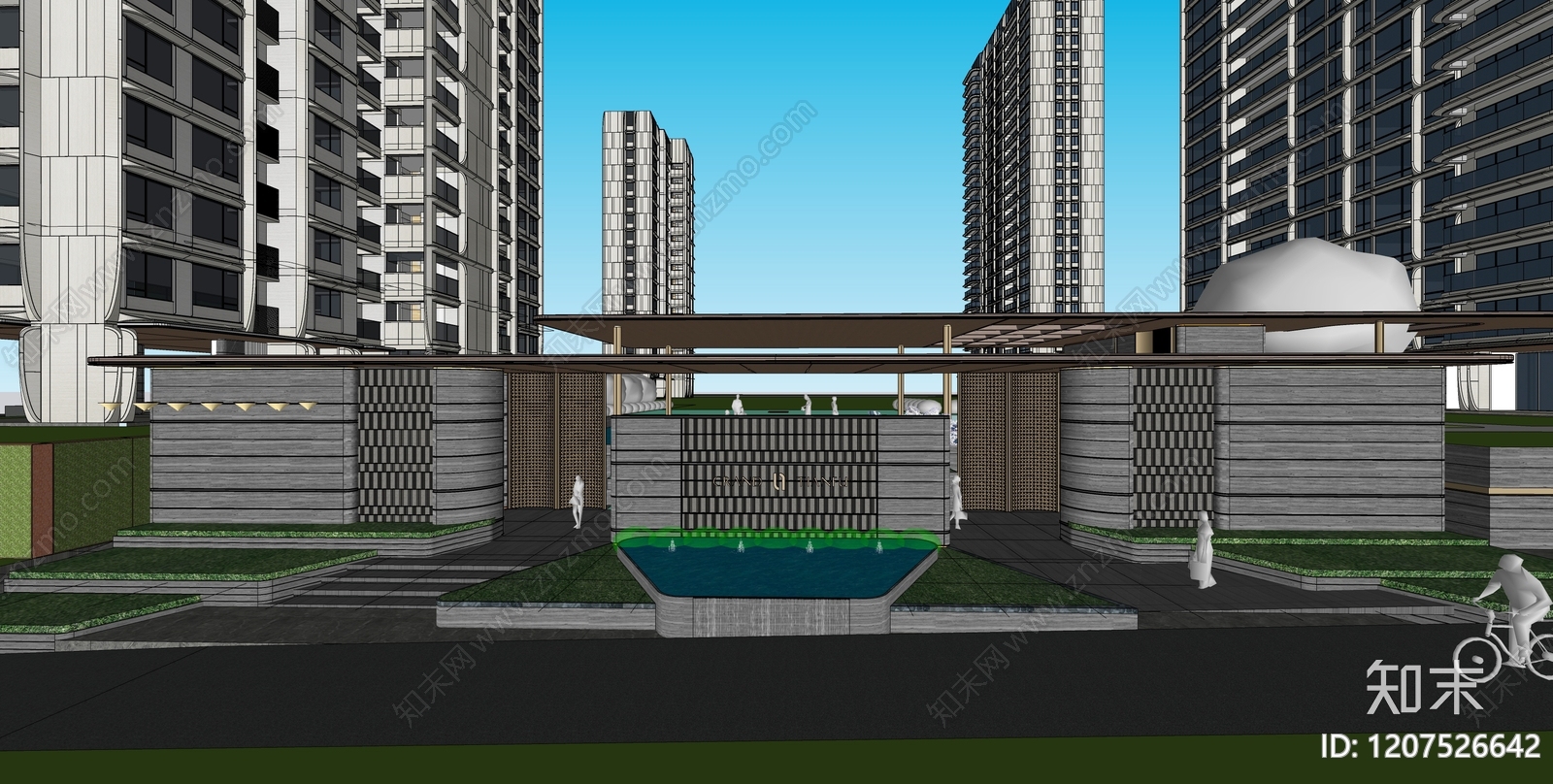 现代轻奢入口大门SU模型下载【ID:1207526642】