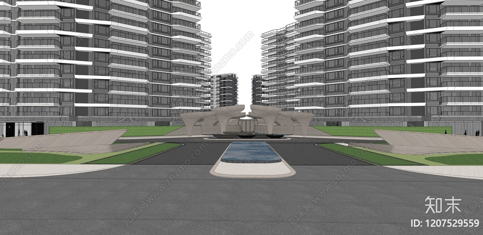 简约现代小区景观SU模型下载【ID:1207529559】