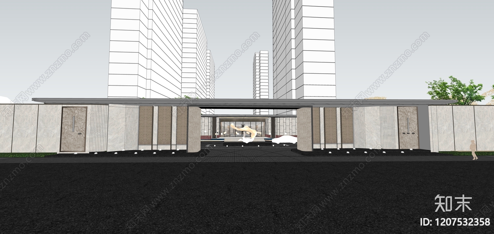 新中式现代小区景观SU模型下载【ID:1207532358】