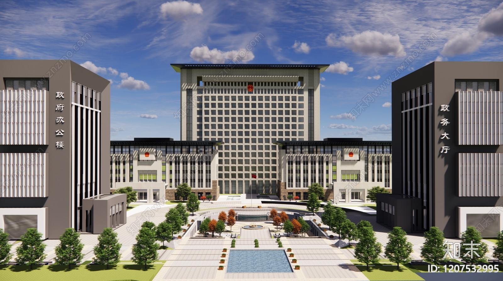 现代新中式政府办公楼SU模型下载【ID:1207532995】