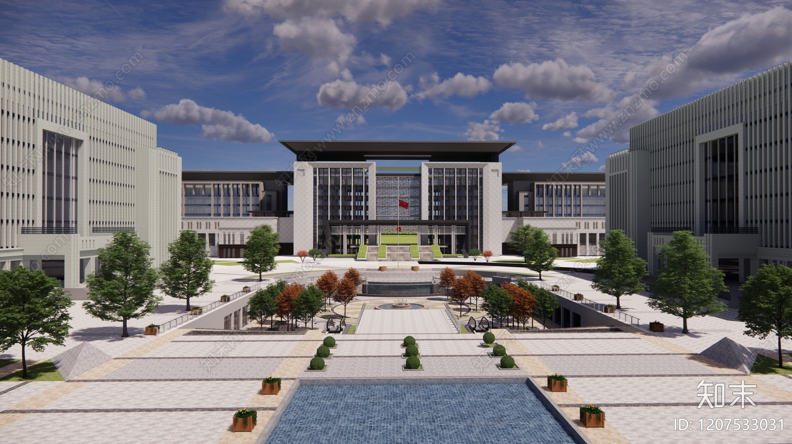 现代新中式政府办公楼SU模型下载【ID:1207533031】