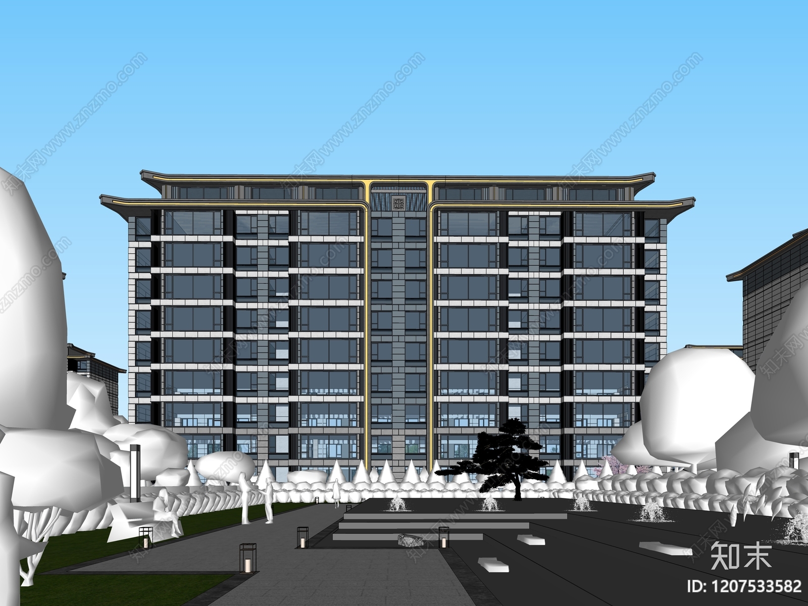 极简新中式多层住宅SU模型下载【ID:1207533582】
