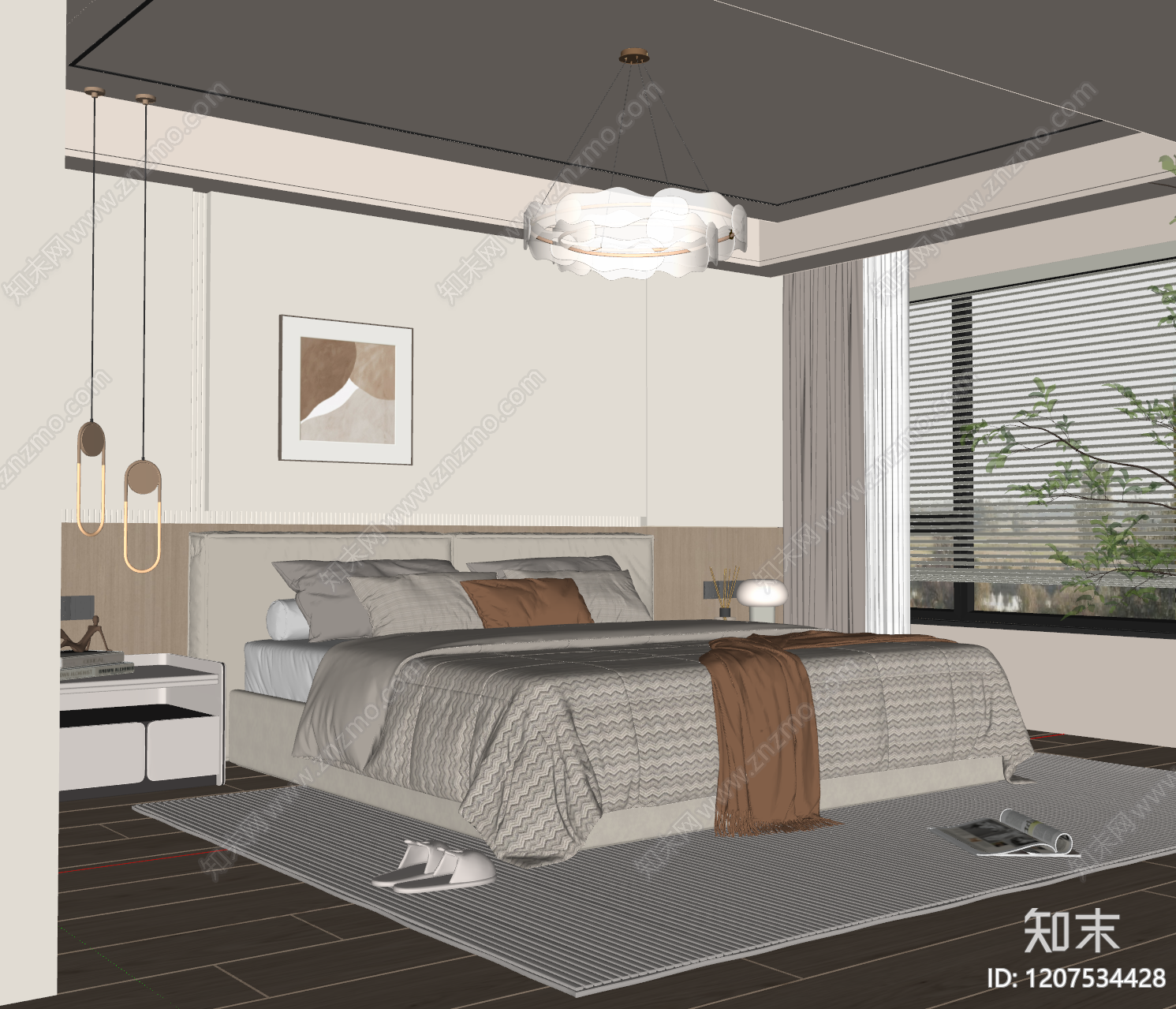 现代奶油家居卧室SU模型下载【ID:1207534428】