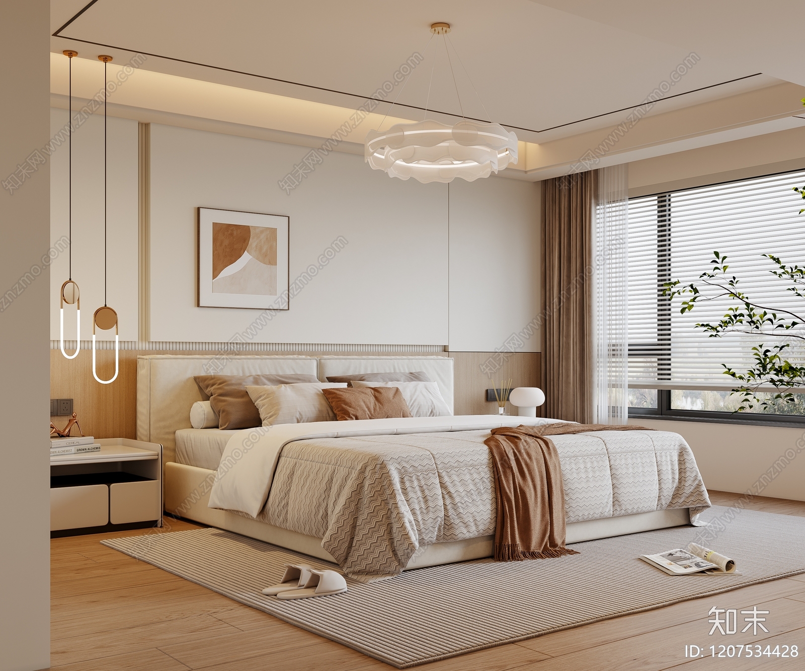 现代奶油家居卧室SU模型下载【ID:1207534428】