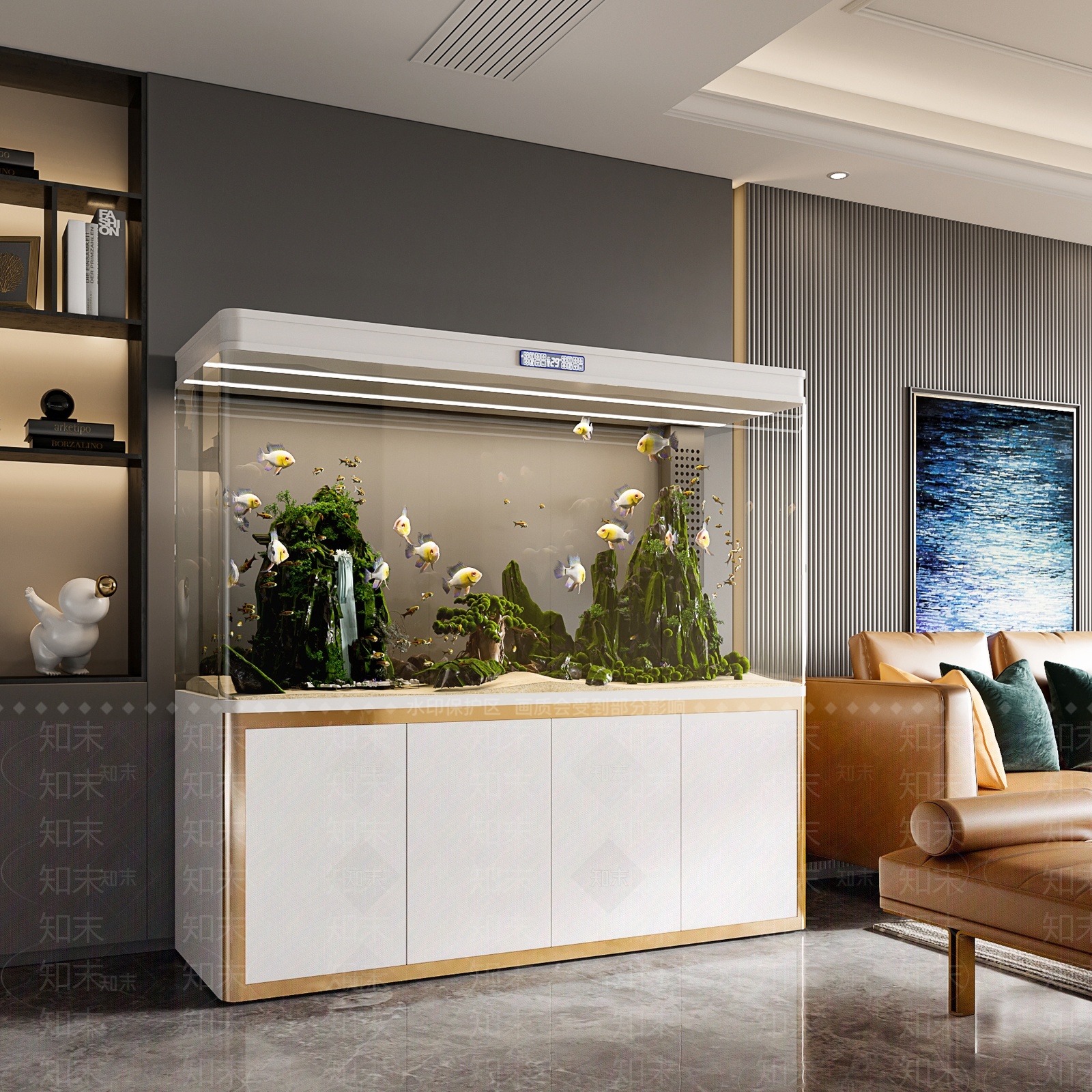 现代鱼缸水族3D模型下载【ID:1207534988】