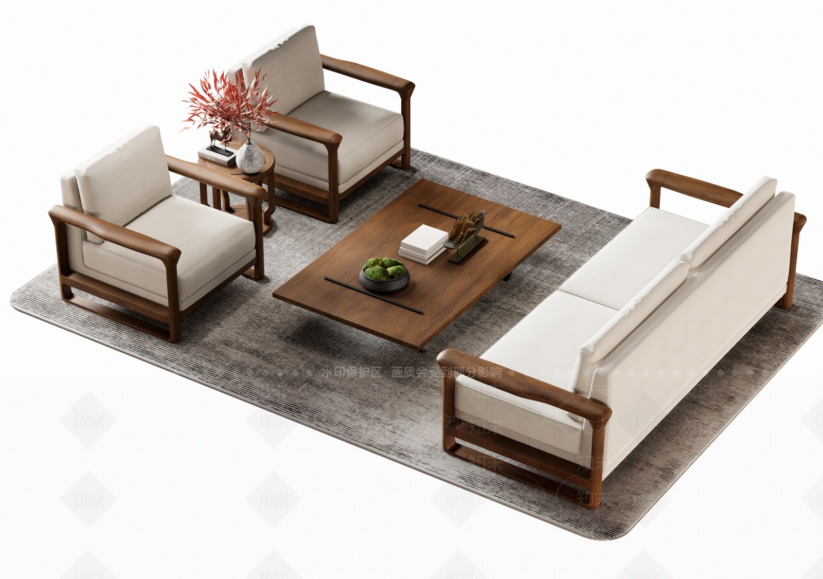 新中式沙发茶几3D模型下载【ID:1207535126】