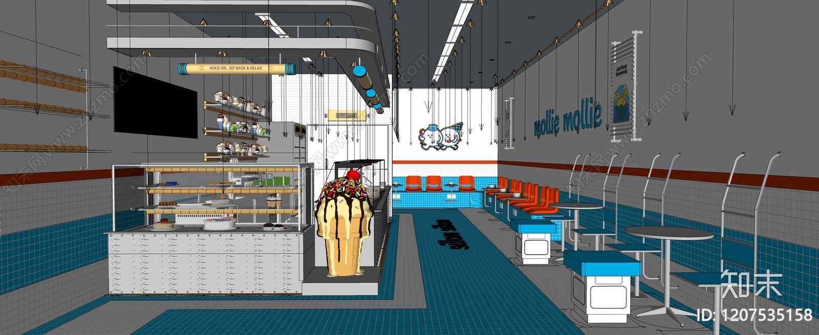 现代奶油奶茶店SU模型下载【ID:1207535158】
