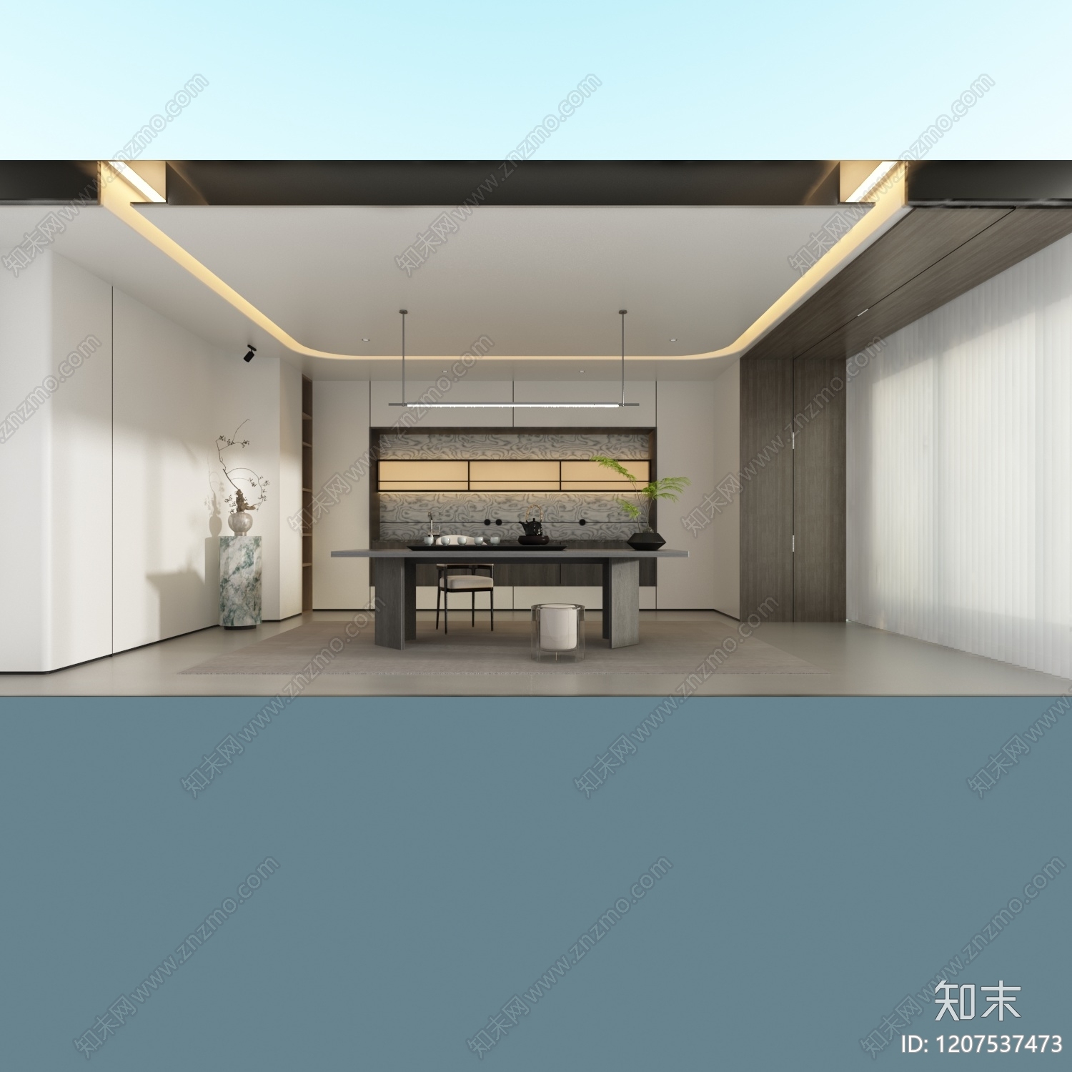 现代新中式茶室3D模型下载【ID:1207537473】