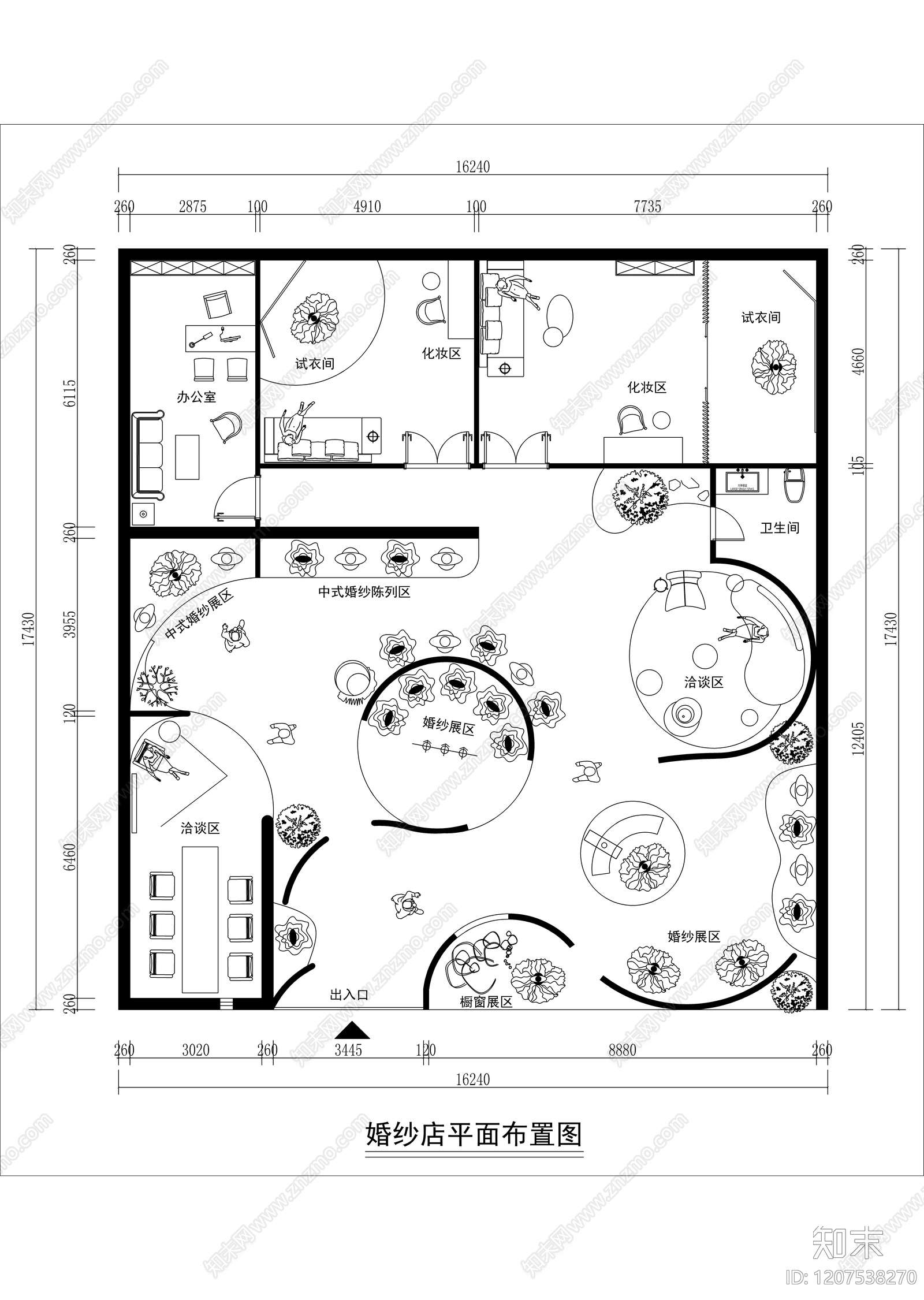 法式轻奢婚纱店施工图下载【ID:1207538270】