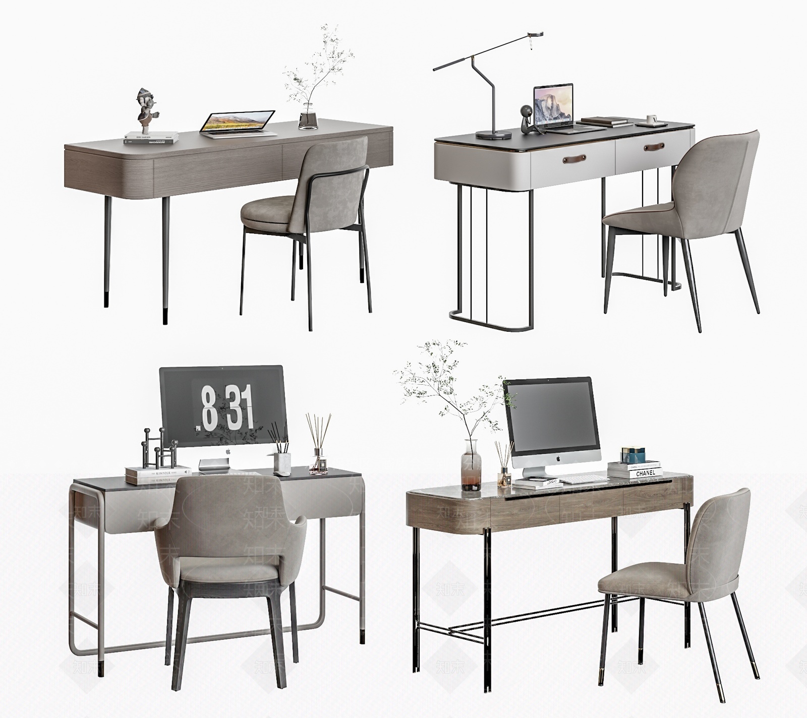 现代书桌椅组合3D模型下载【ID:1207539078】