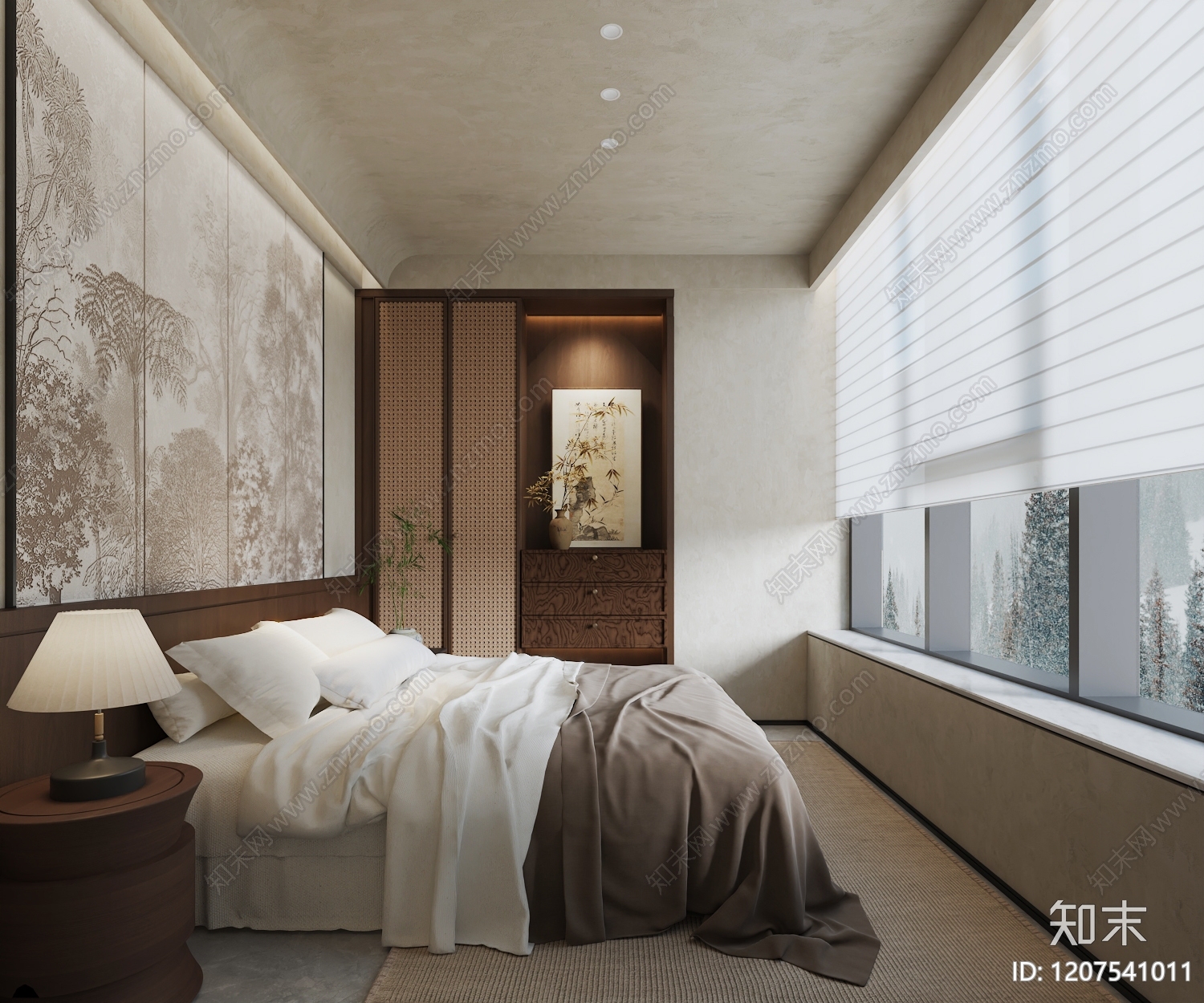 新中式现代家居卧室3D模型下载【ID:1207541011】