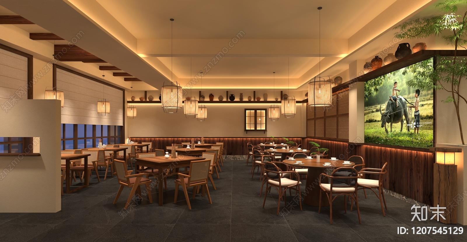 中式简约中餐厅3D模型下载【ID:1207545129】