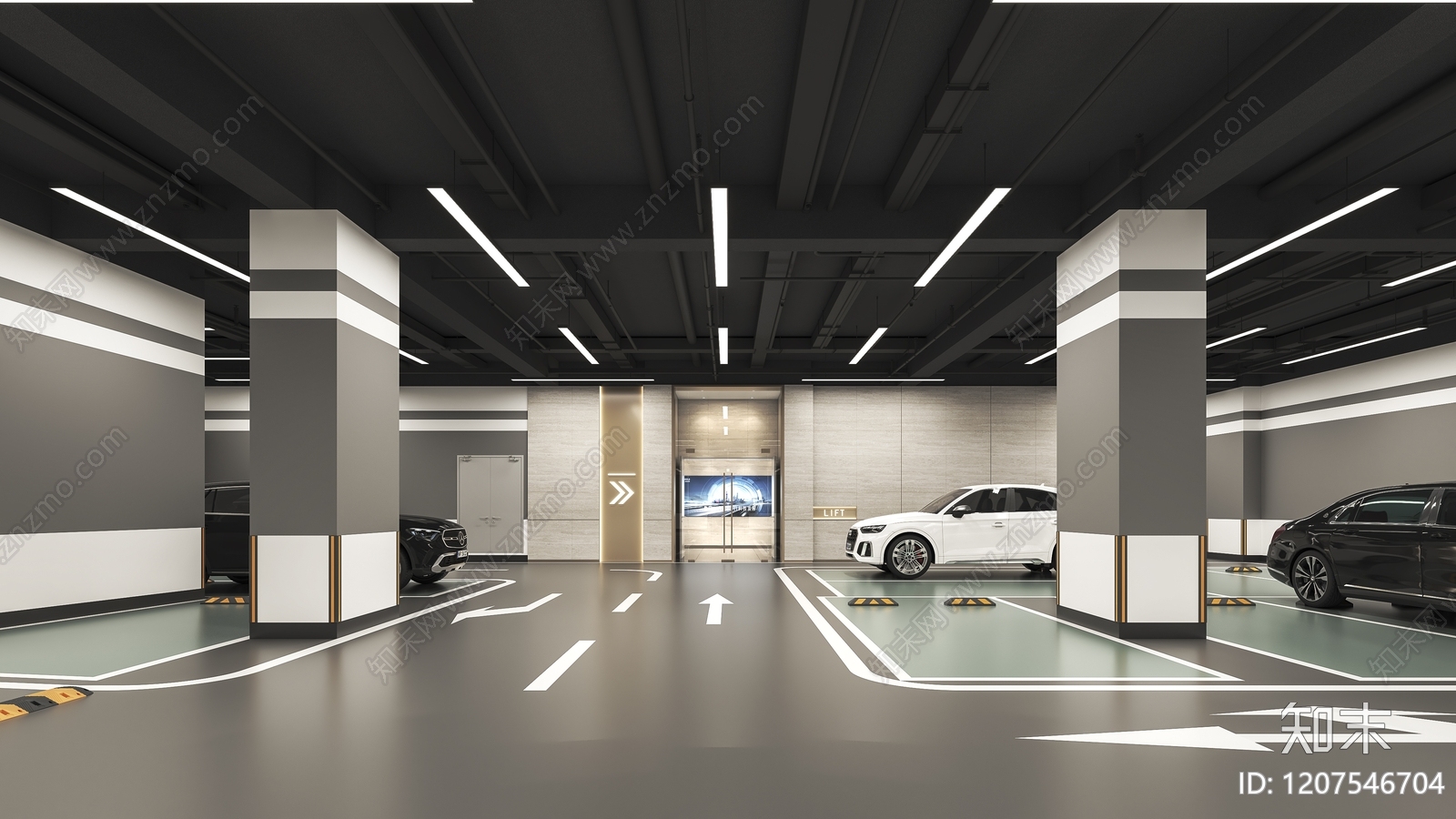现代地下车库3D模型下载【ID:1207546704】