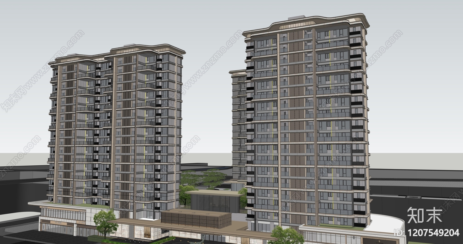 现代高层住宅SU模型下载【ID:1207549204】