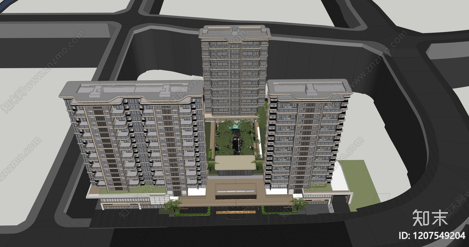 现代高层住宅SU模型下载【ID:1207549204】