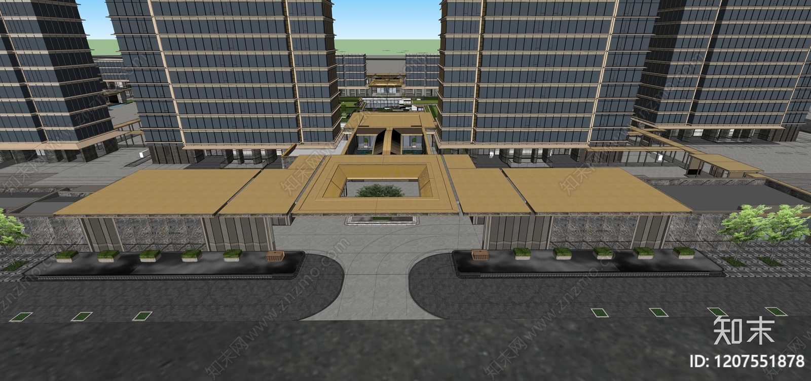 现代小区建筑SU模型下载【ID:1207551878】