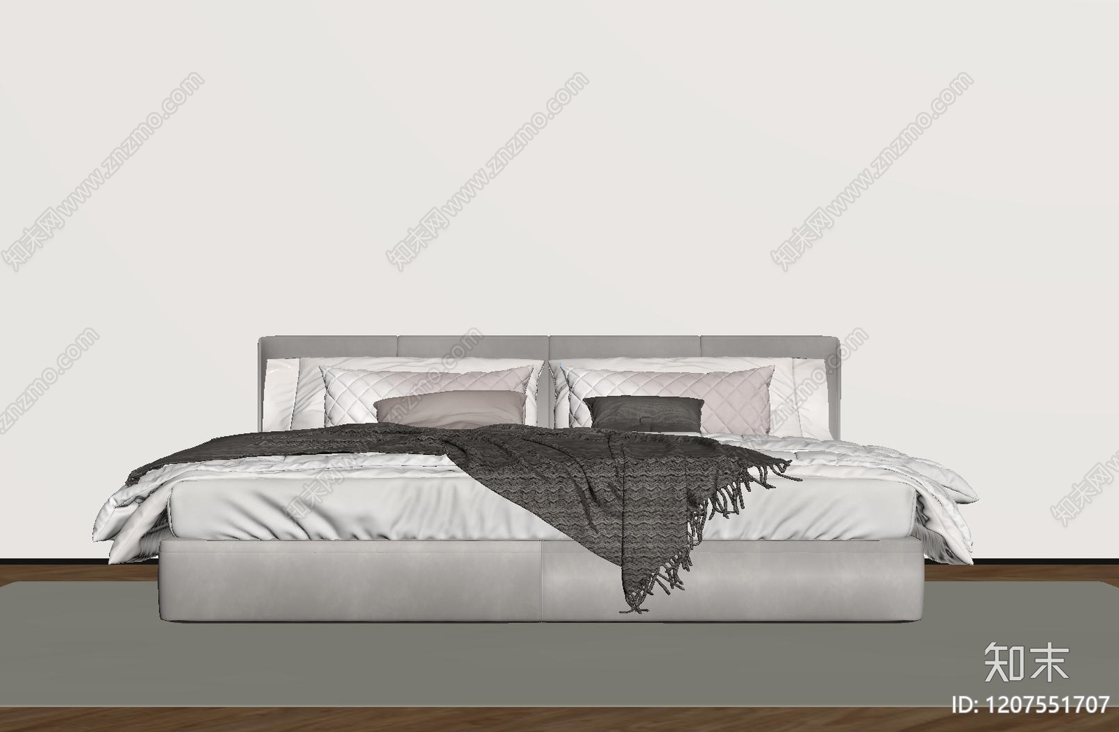 现代意式双人床SU模型下载【ID:1207551707】