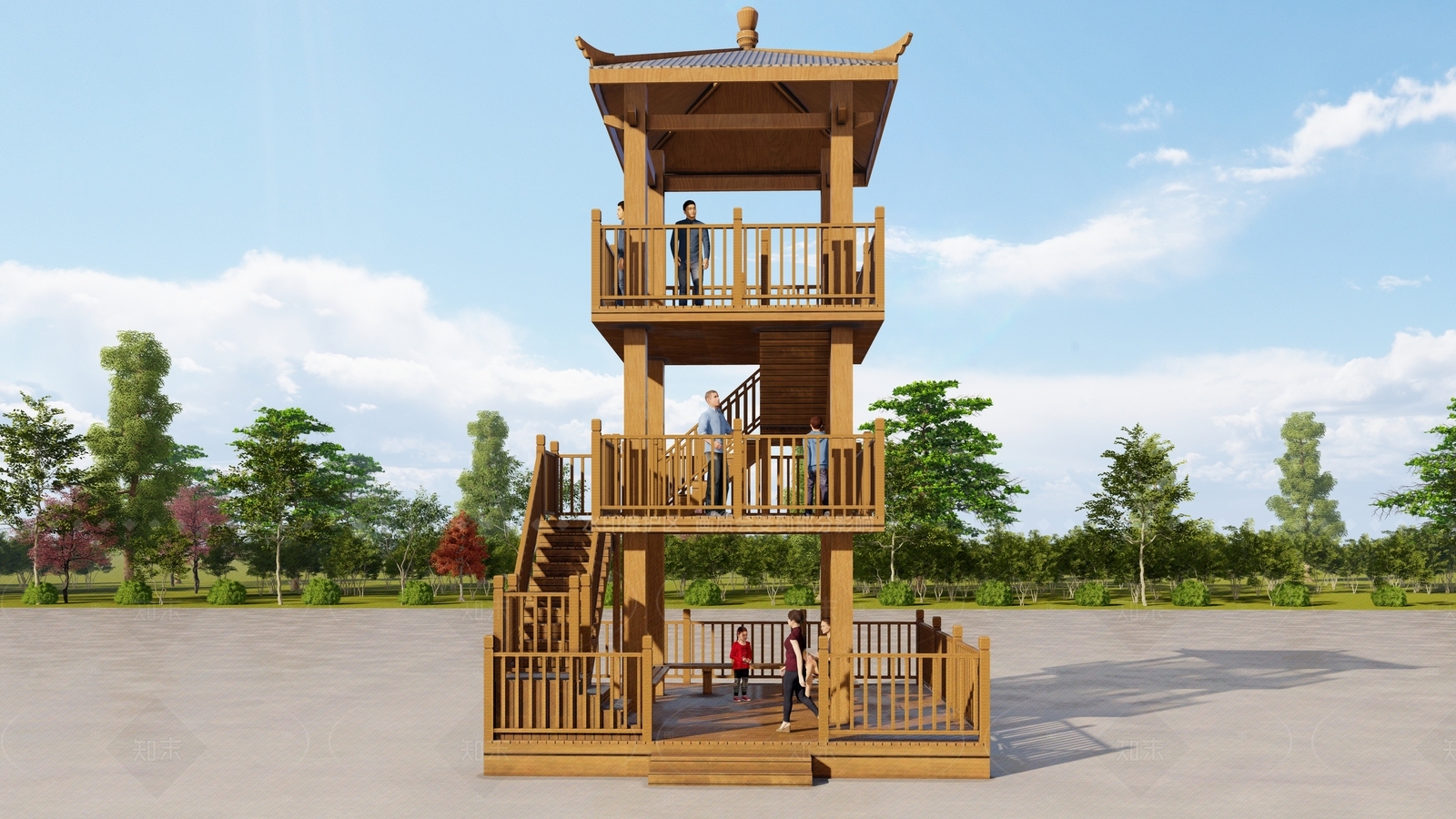 中式原木塔楼SU模型下载【ID:1207674038】