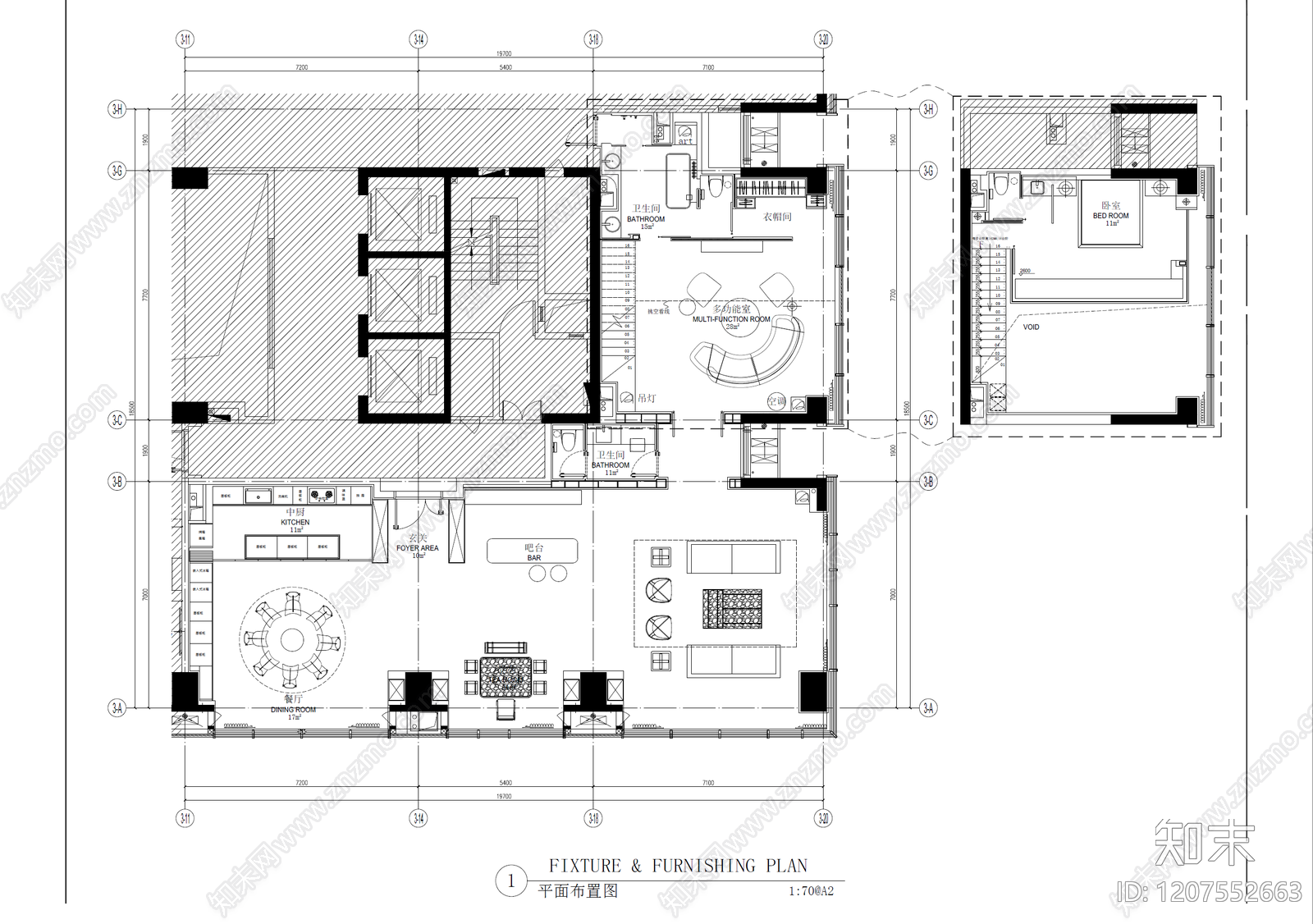loft公寓cad施工图下载【ID:1207552663】
