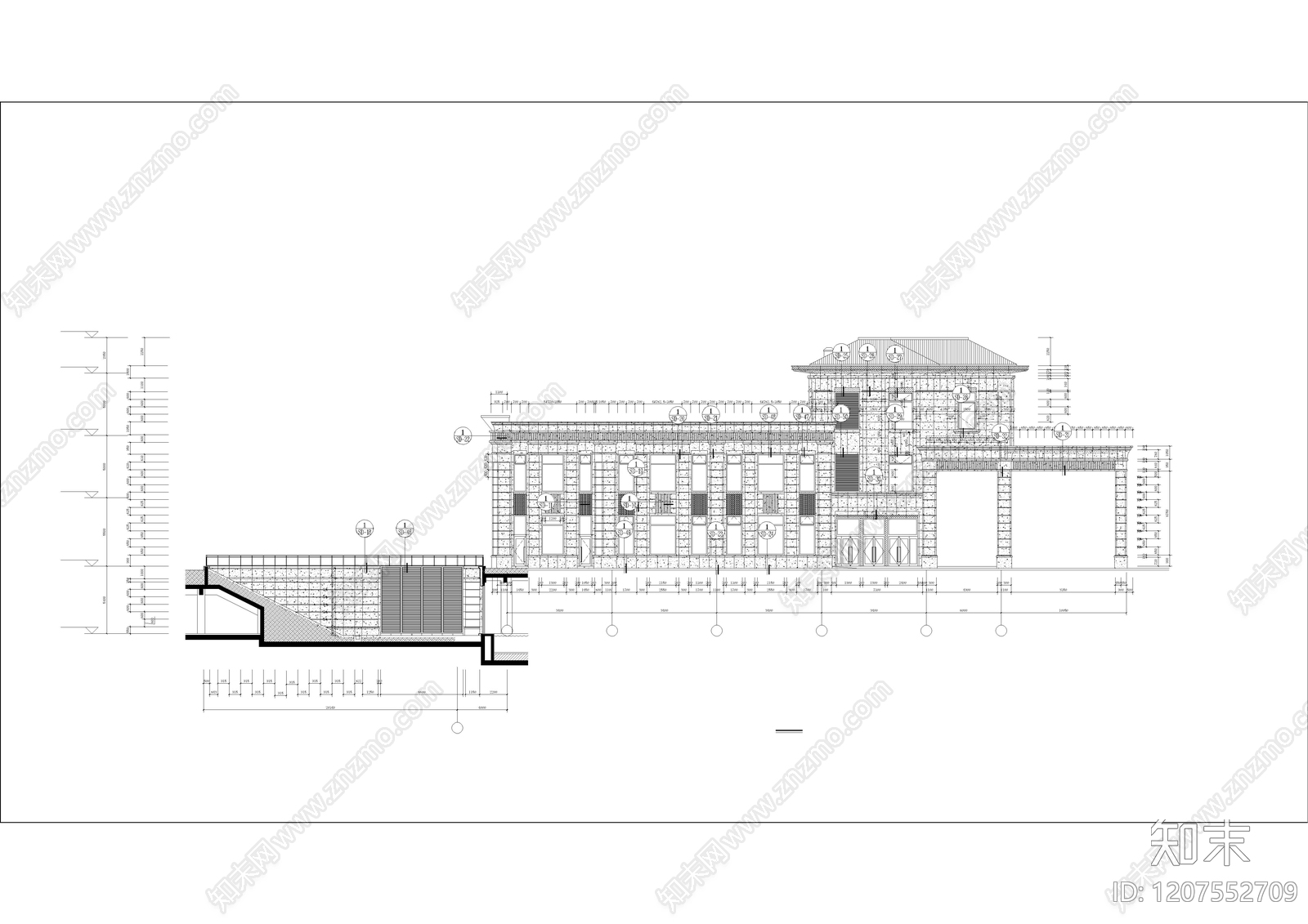 法式售楼处建筑施工图下载【ID:1207552709】