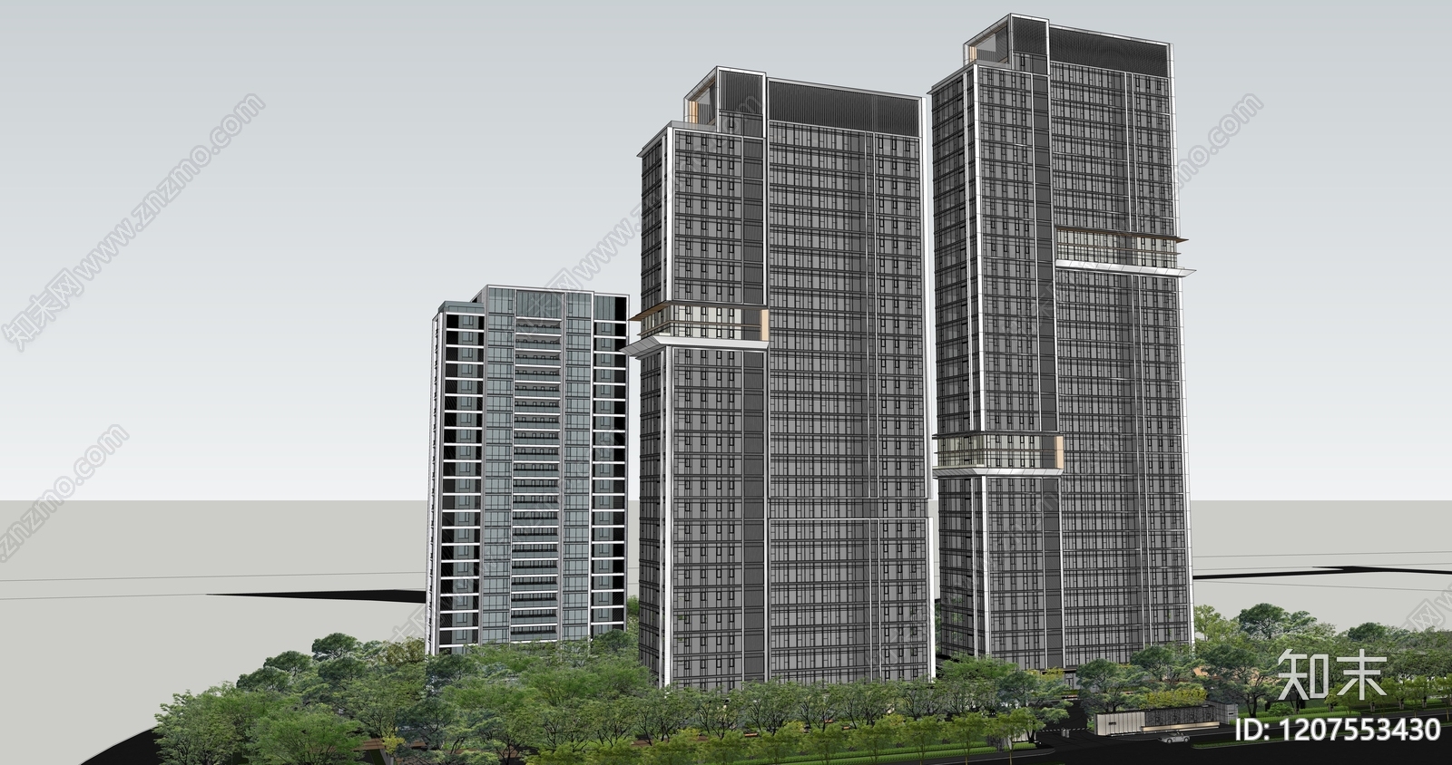 现代高层住宅SU模型下载【ID:1207553430】