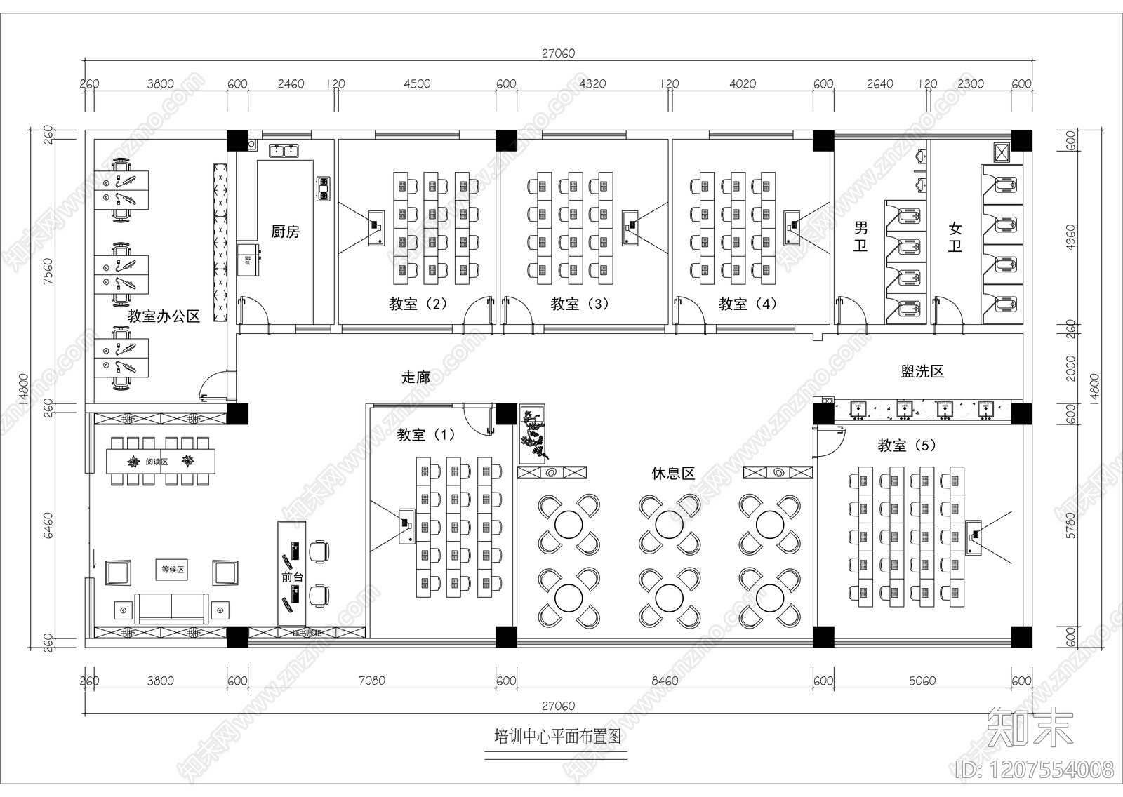 现代培训中心cad施工图下载【ID:1207554008】