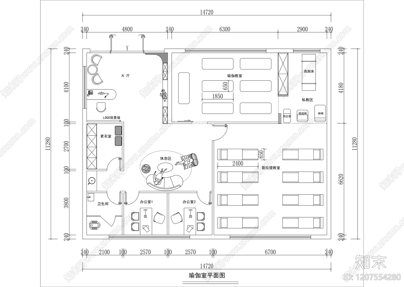 奶油极简瑜伽馆施工图下载【ID:1207554280】
