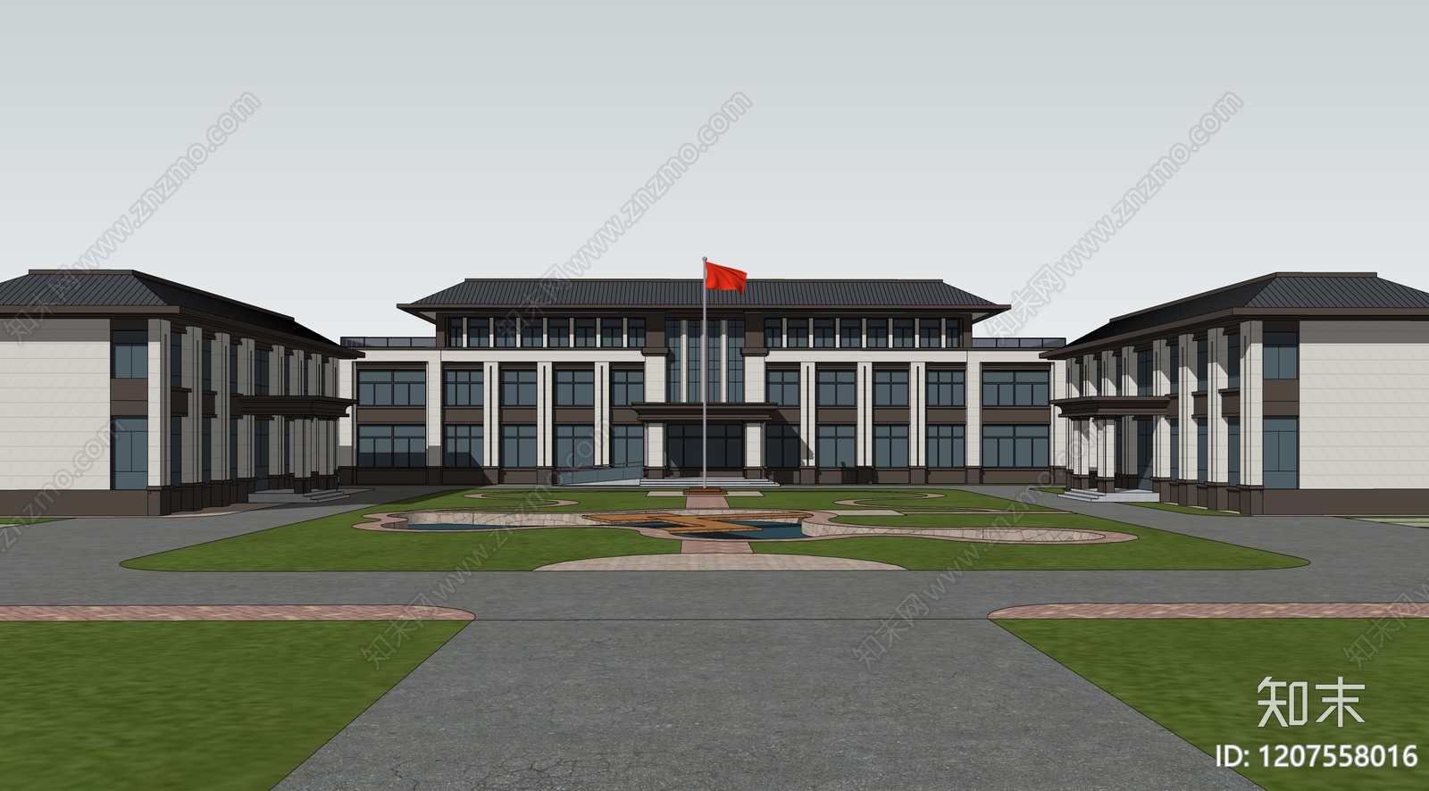 现代新中式市政厅SU模型下载【ID:1207558016】