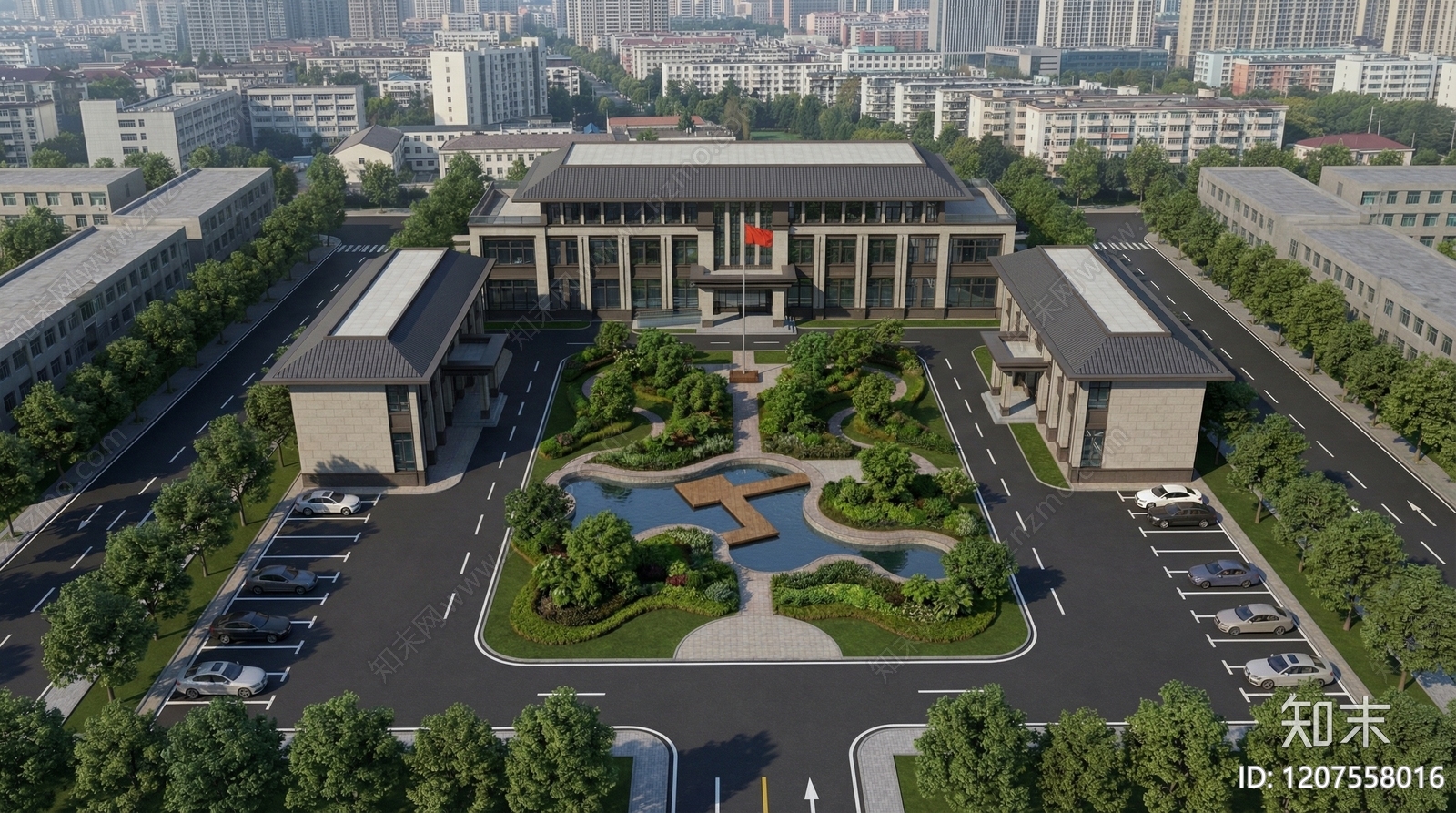 现代新中式市政厅SU模型下载【ID:1207558016】