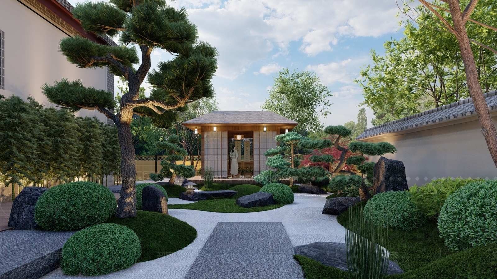 日式禅意别墅庭院SU模型下载【ID:1207564526】