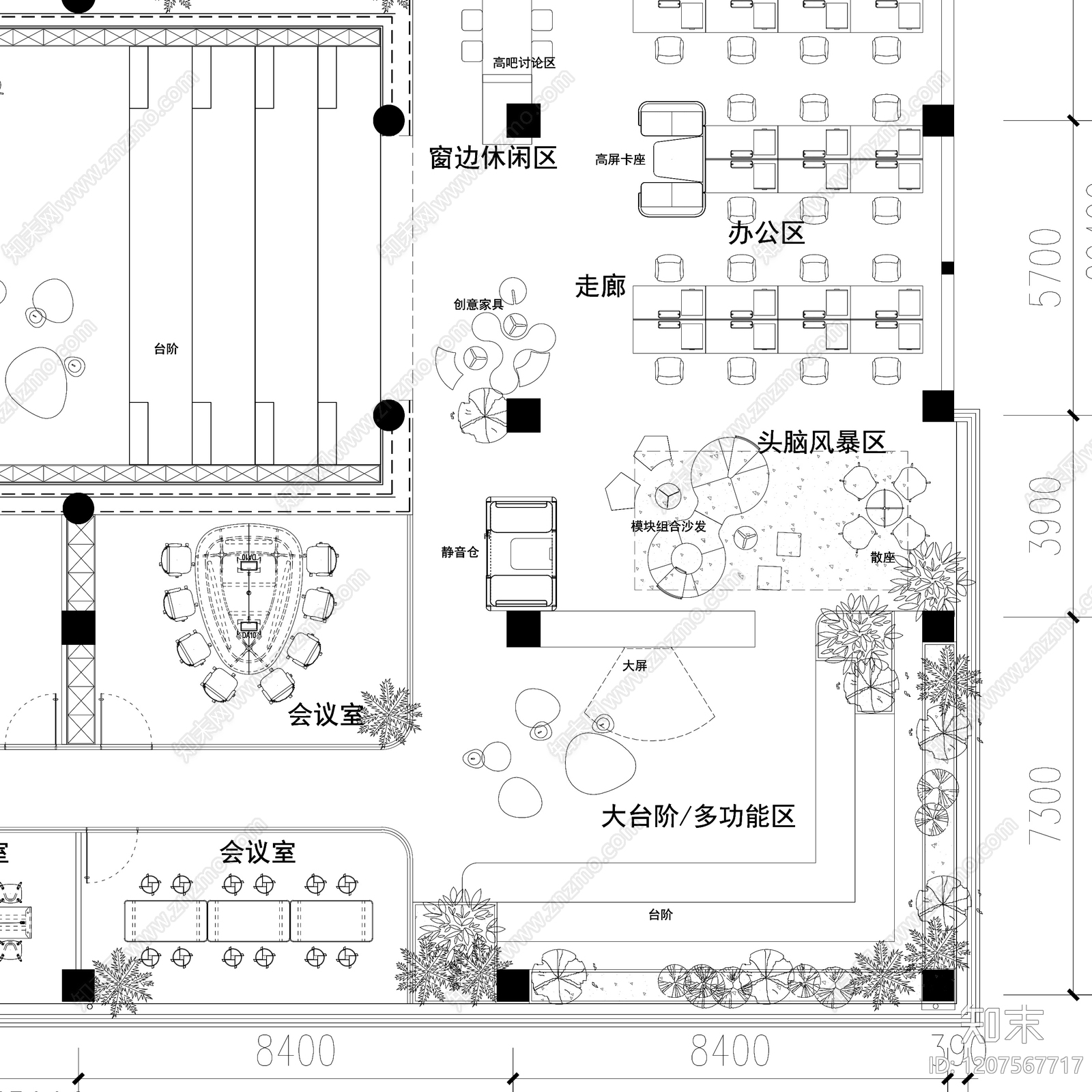 现代整体办公空间cad施工图下载【ID:1207567717】