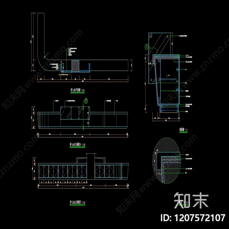 现代新中式窗节点cad施工图下载【ID:1207572107】