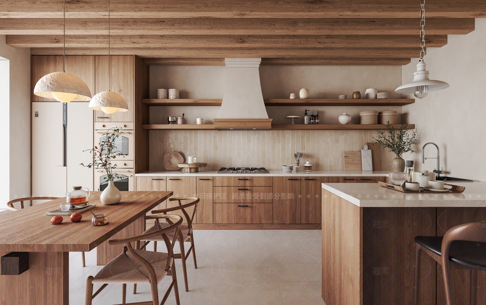 原木中古开放式厨房3D模型下载【ID:1207573439】