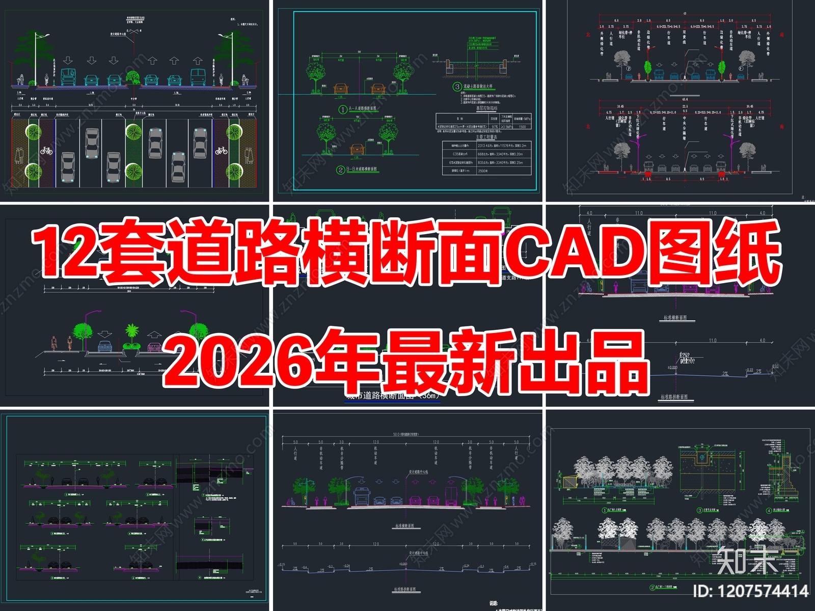 12套道路横断面横截面剖面图断面图城市标准绿化CAD图纸施工图下载【ID:1207574414】