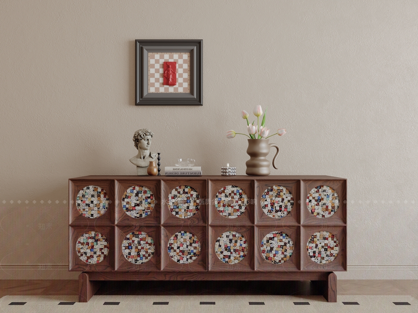 复古中古电视柜SU模型下载【ID:1207584469】