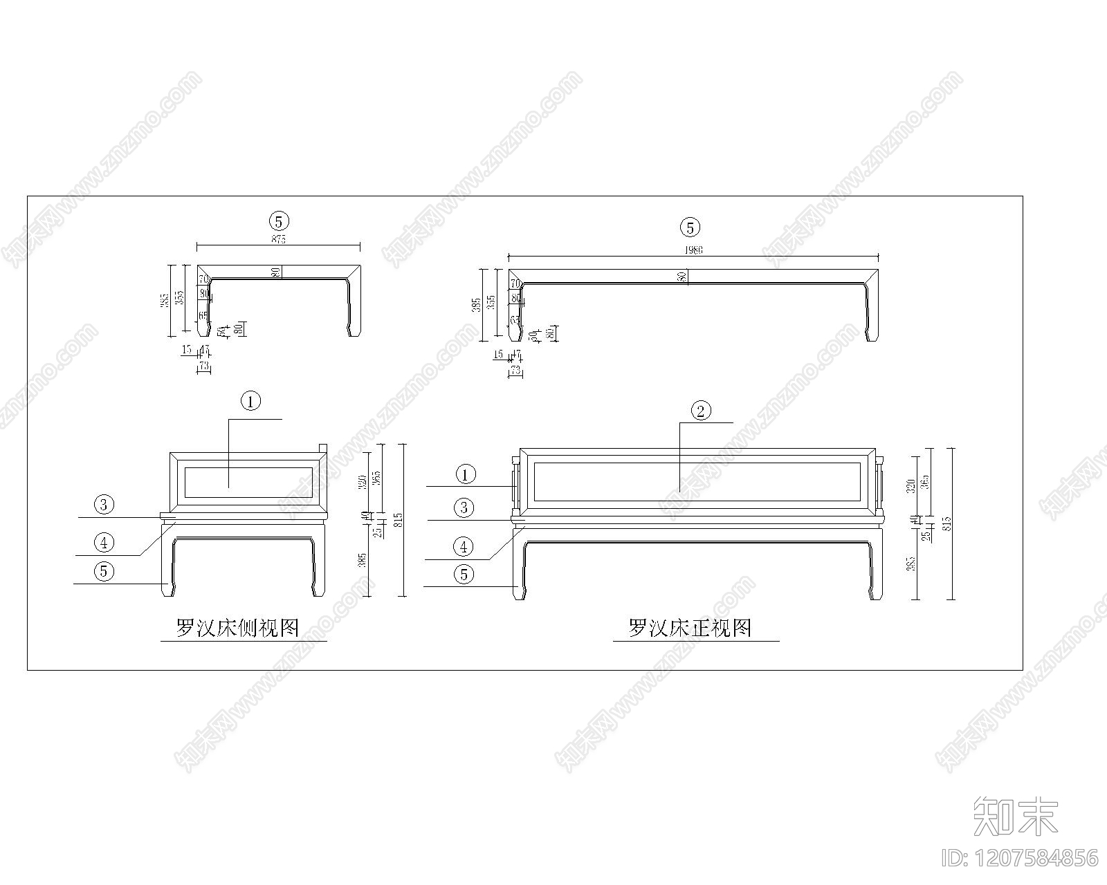 中式床施工图下载【ID:1207584856】
