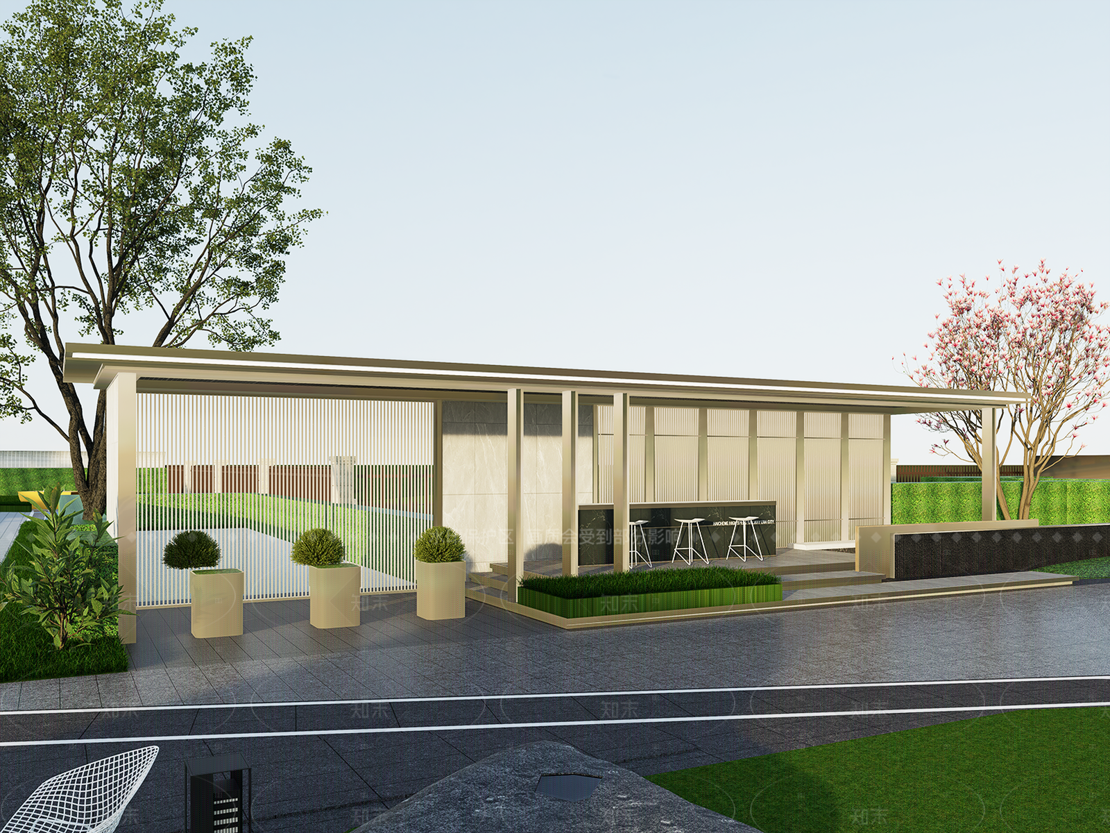 现代新中式廊架空间SU模型下载【ID:1207587856】