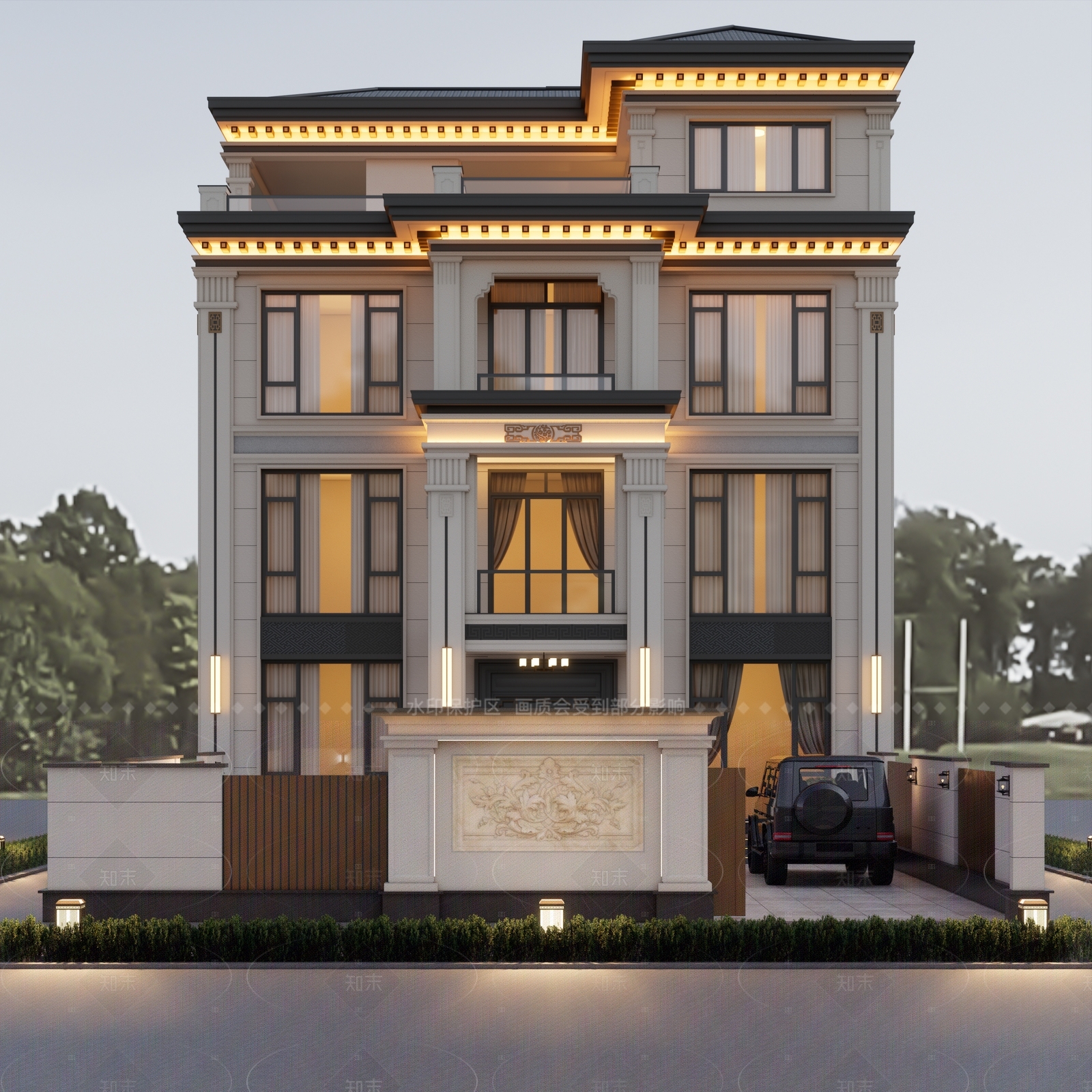 新中式简欧别墅SU模型下载【ID:1207593477】