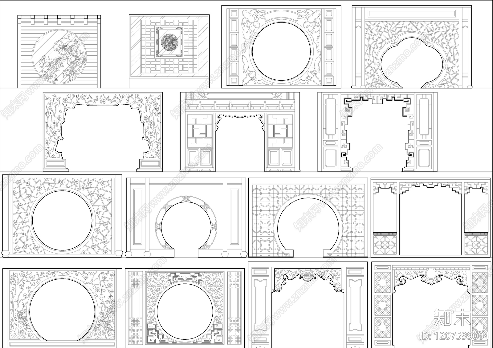 中式中古屏风隔断施工图下载【ID:1207599004】