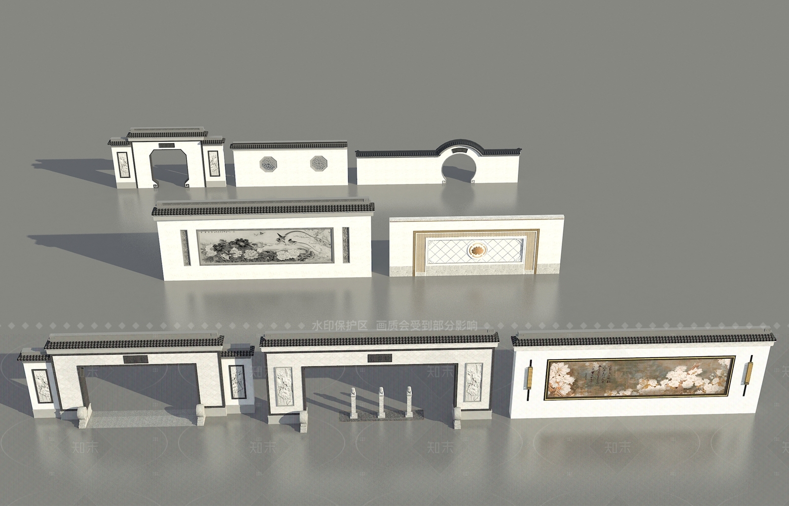 新中式景墙3D模型下载【ID:1207599989】