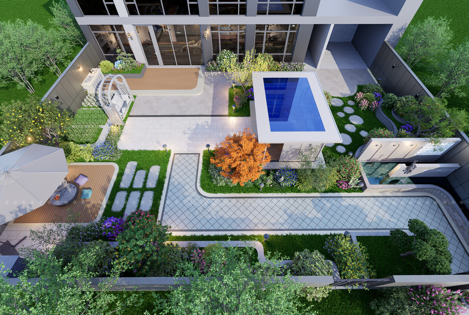 美式欧式别墅庭院SU模型下载【ID:1207601050】