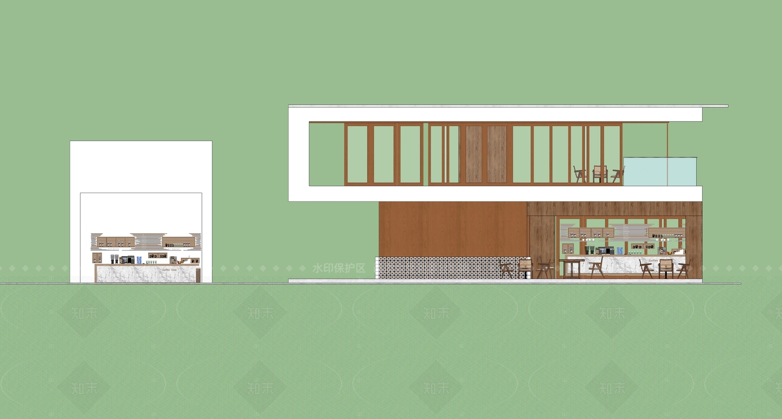 极简轻奢餐饮建筑SU模型下载【ID:1207601001】