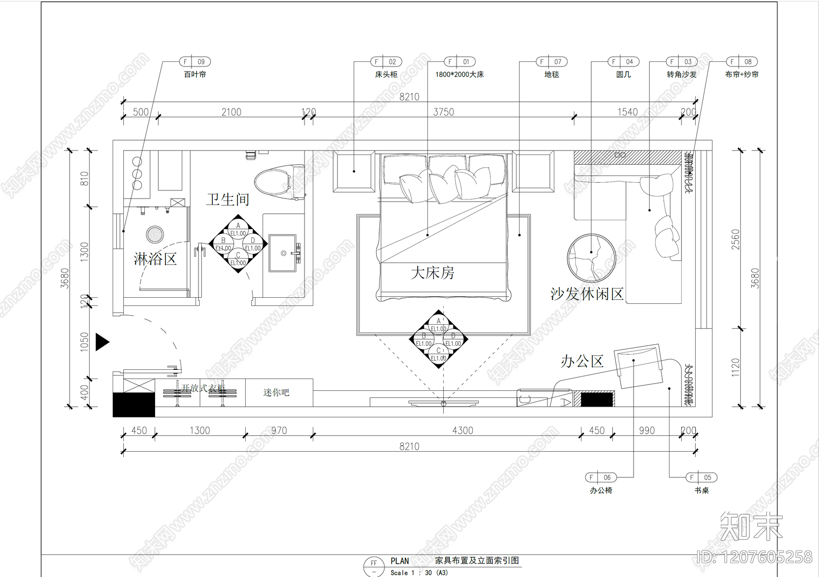 公寓cad施工图下载【ID:1207605258】